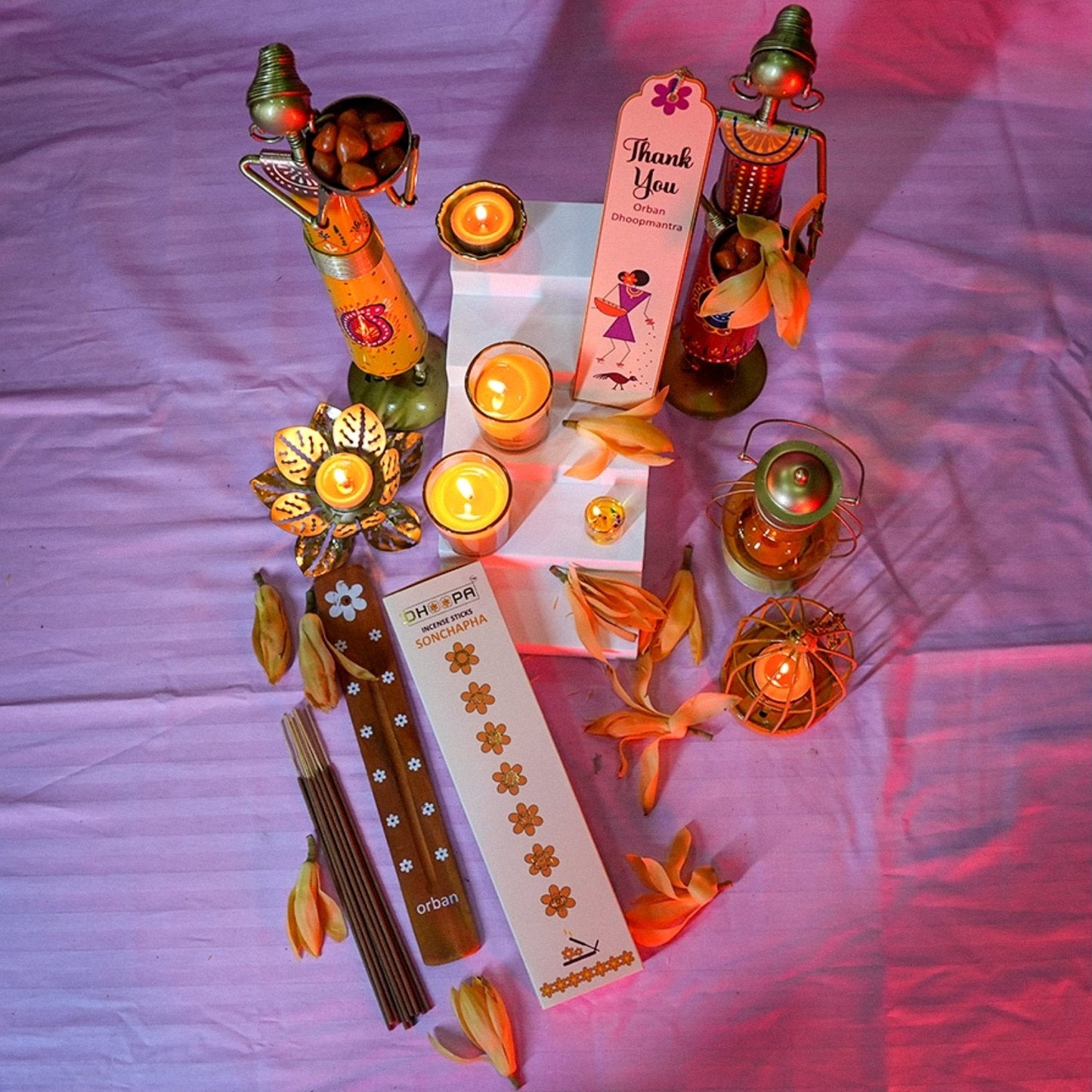 DHOOPA by ORBAN Deluxe 7 Chakra Incense Stick | Perfect for Devotional Use, Yoga & Relaxation|Sonchapha Fragrance | with Premium Stand & Warli Design Bookmark