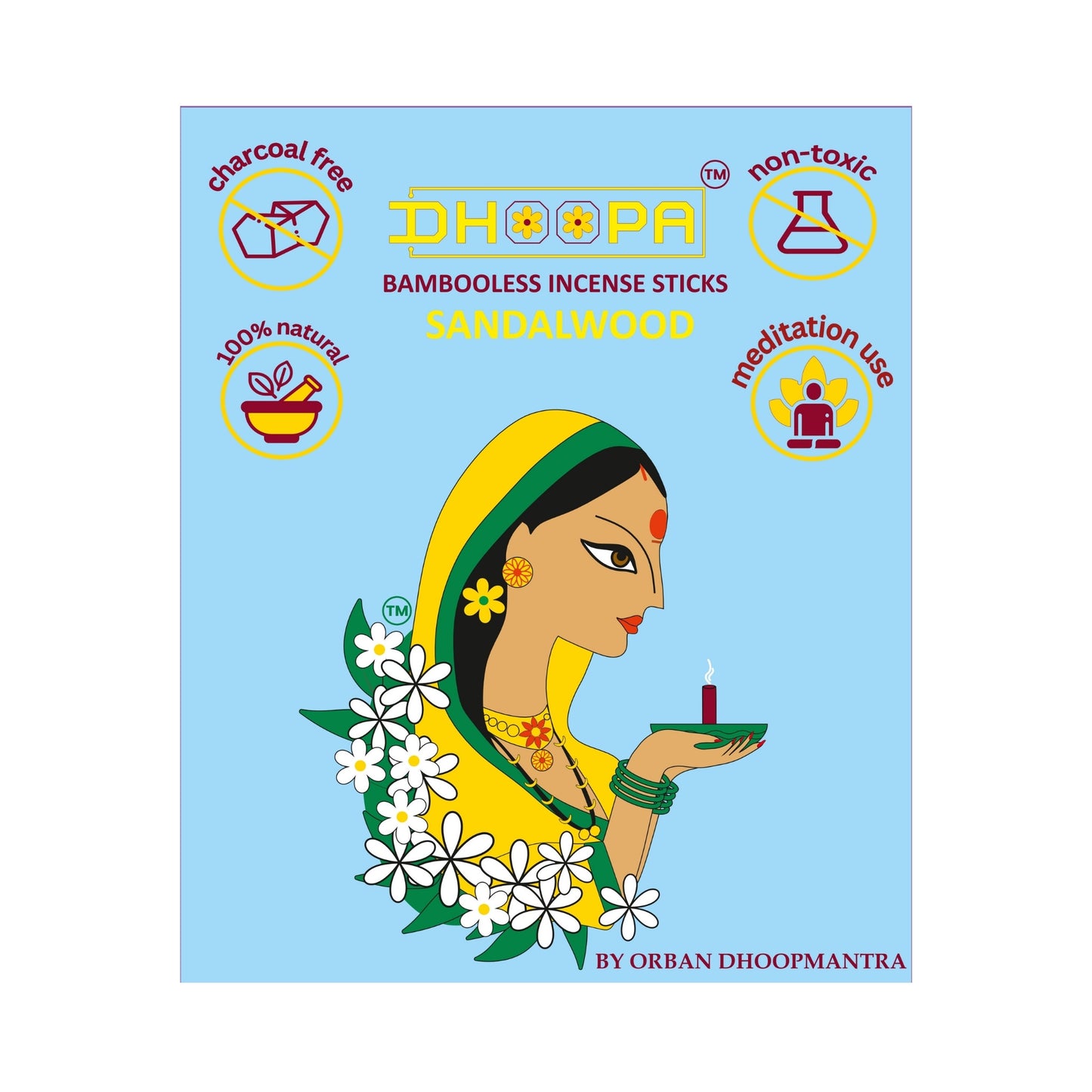 DHOOPA by ORBAN Deluxe Incense Dhoop Sticks | Pure & Natural Blend | Ideal for Prayer, Meditation & Wellness | Sandalwood Fragrance | with Stand & Bookmark