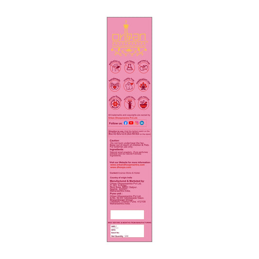 DHOOPA By ORBAN - Classic Bambooless Incense Sticks | Long-lasting Herbal incense Sticks For Pooja | ROSE Fragrance | With Incense Sticks Stand