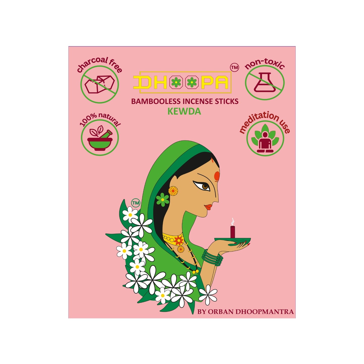 DHOOPA by ORBAN Deluxe Incense Dhoop Sticks | Create Calm & Positivity|Ideal for Pooja, Yoga & Daily Rituals |Kewda Fragrance | with Stand & Bookmark