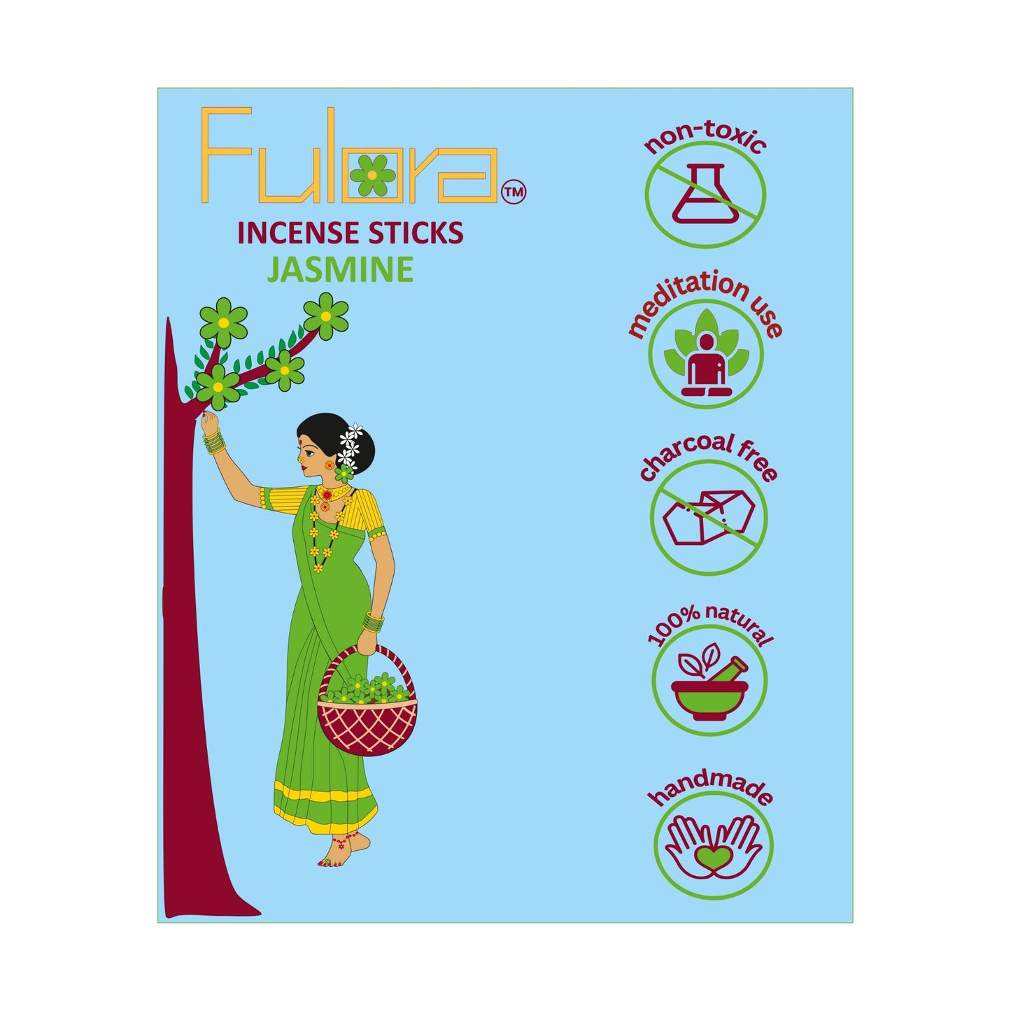 FULORA By ORBAN| Luxury Incense Stick | Perfect for Puja, Temple, Spiritual & Relaxation | Jasmine Fragrance |With Free Incense Sticks Stand
