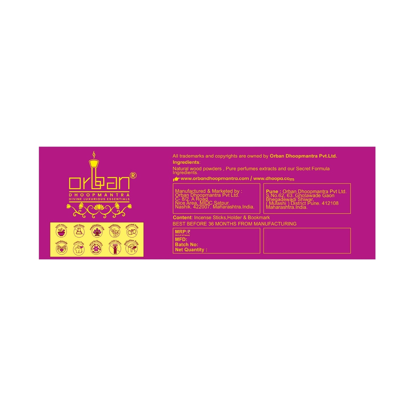 MAAY MANTRAMA By ORBAN |Luxury Incense Stick|Pooja Aroma| Perfect for Temple, Pooja & Meditation|Patchouli Fragrance |With Free Incense Sticks Stand