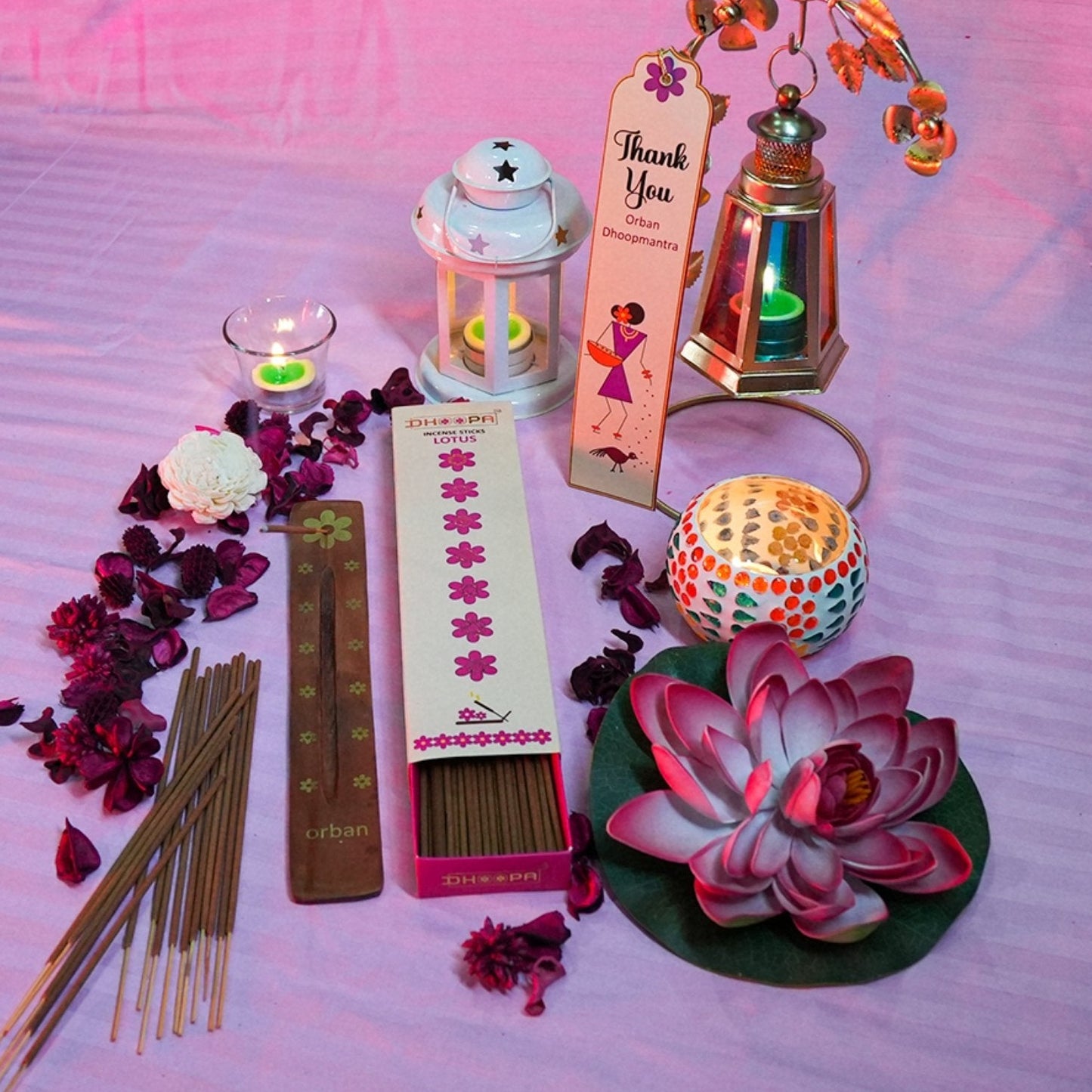 DHOOPA by ORBAN Deluxe 7 Chakra Incense Stick | Eco-Friendly & Clean Burning | Ideal for Yoga & Meditation | Lotus Fragrance | with Premium Stand & Bookmark