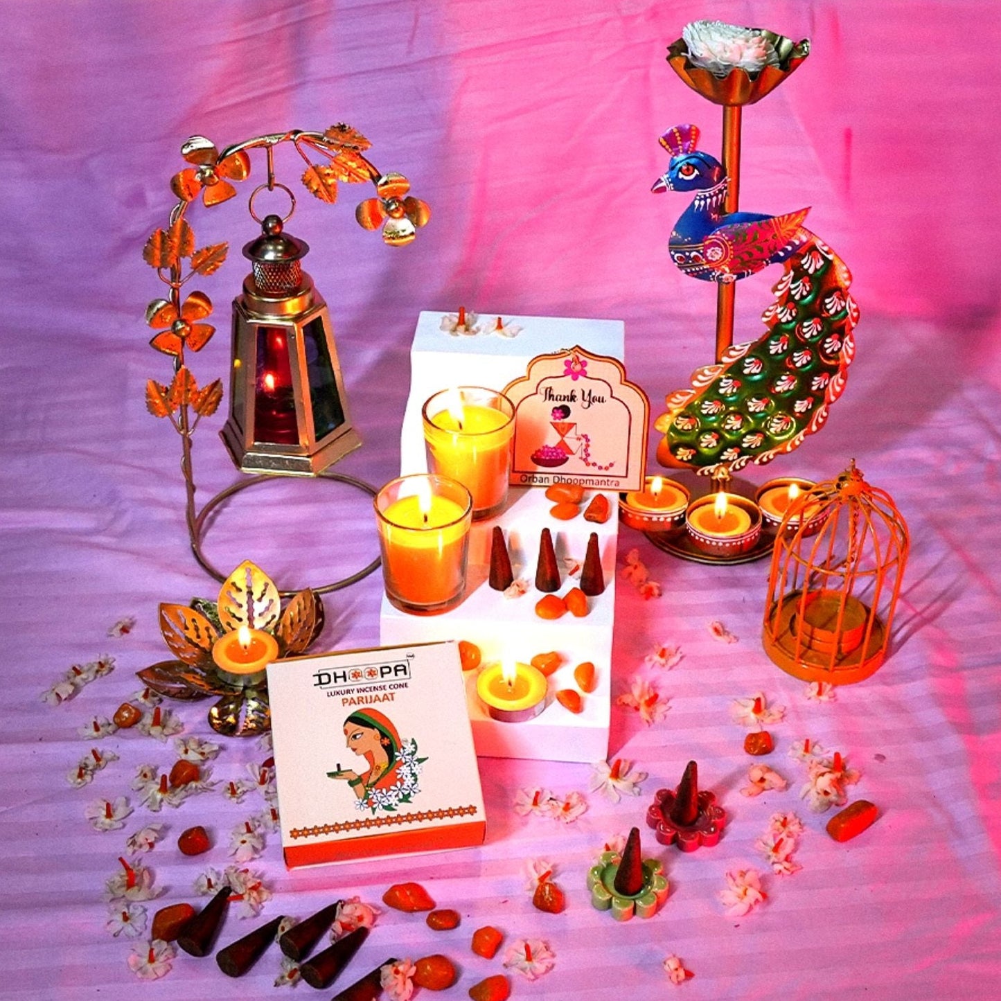 DHOOPA by ORBAN Deluxe Incense Cone | Organic & Charcoal-Free | Enhances Focus & Calm | Parijaat Fragrance | with Stand and Bookmark