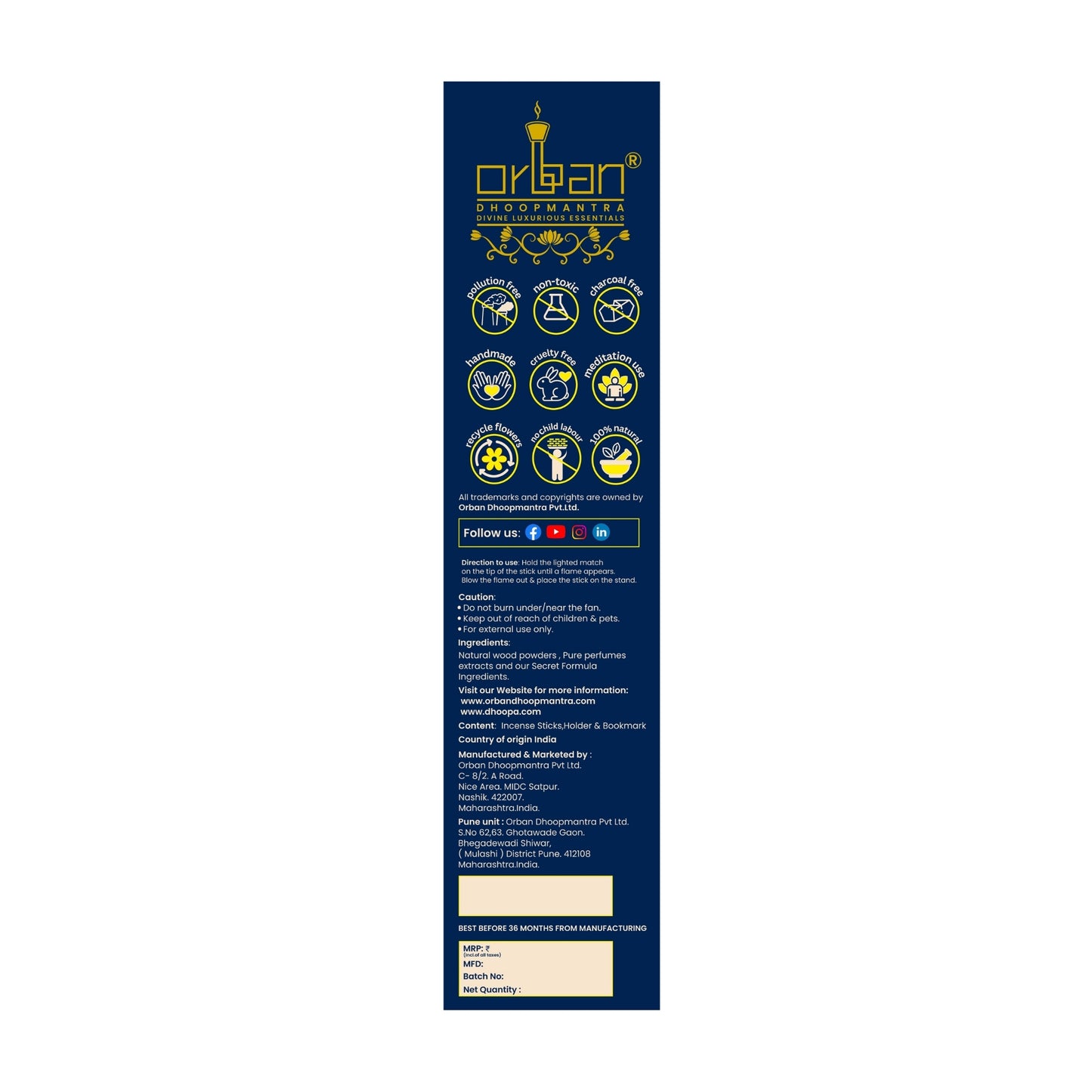 MAAY MANTRAMA By ORBAN – Royal Luxury Incense Stick | Perfect for Pooja, Meditation & Peaceful Vibes |Sandalwood Fragrance | With Incense Stand & BookMark