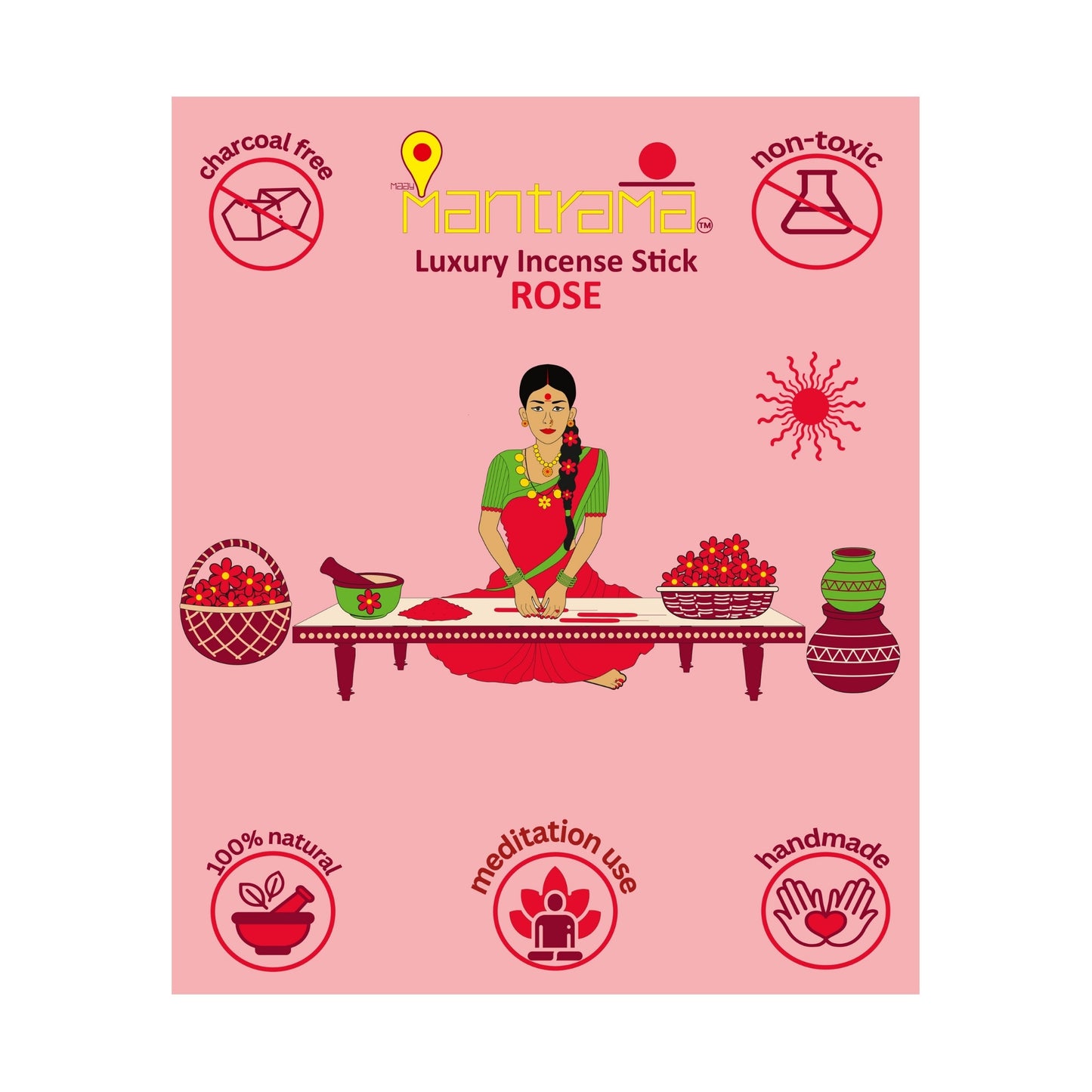 MAAY MANTRAMA By ORBAN |Luxury Incense Stick|Perfect for Puja, Temple, Spiritual & Relaxation |Rose Fragrance |With Free Incense Sticks Stand