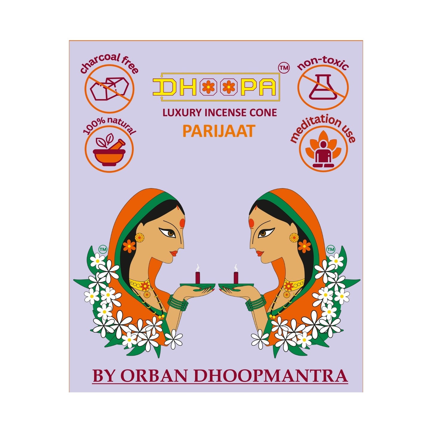 DHOOPA by ORBAN Deluxe Incense Cone | Organic & Charcoal-Free | Enhances Focus & Calm | Parijaat Fragrance | with Stand and Bookmark