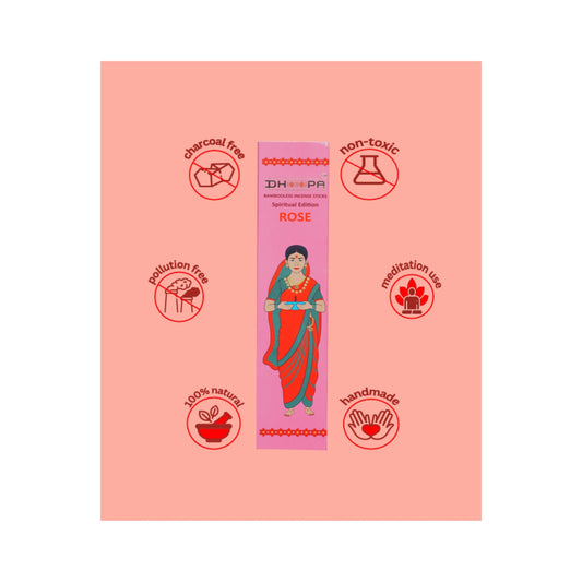 DHOOPA By ORBAN - Classic Bambooless Incense Sticks | Long-lasting Herbal incense Sticks For Pooja | ROSE Fragrance | With Incense Sticks Stand