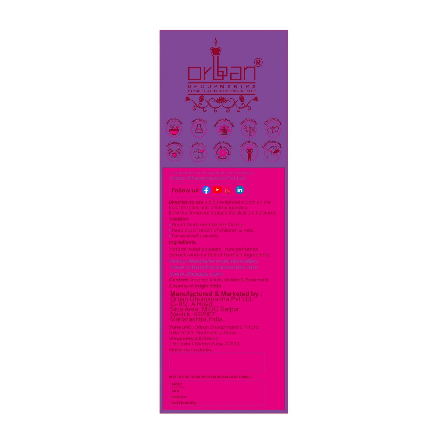 FULORA By ORBAN| Luxury Incense Stick | Natural Eco-Friendly | Devotional & Calming Aroma for Daily Use | Lotus Fragrance |With Free Incense Sticks Stand