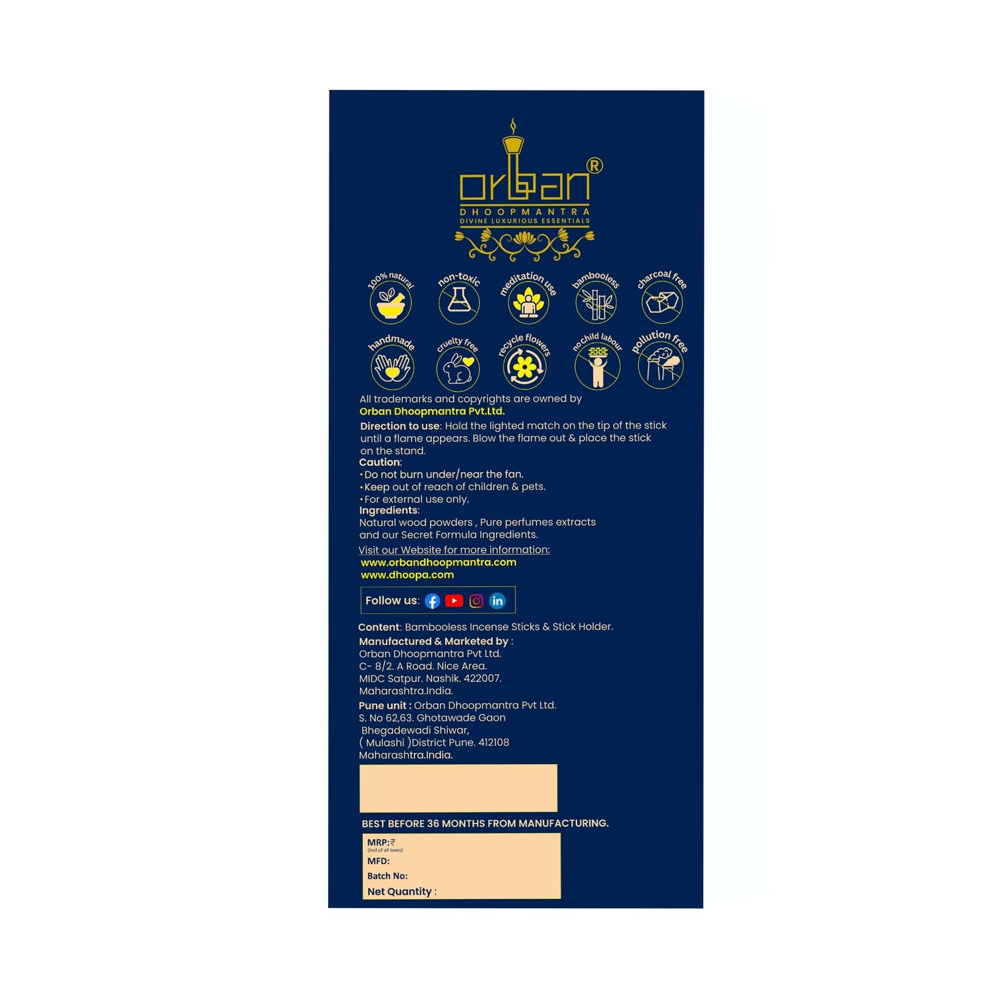 MAAY MANTRAMA By ORBAN – Royal Luxury Dhoop Stick | Elevate Your Space with Purity & Positivity |Sandalwood Fragrance | With Incense Stand & BookMark