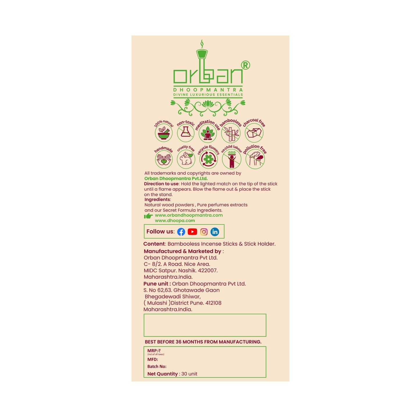 DHOOPA by ORBAN Deluxe Incense Dhoop Sticks | Create Calm & Positivity|Ideal for Pooja, Yoga & Daily Rituals |Kewda Fragrance | with Stand & Bookmark