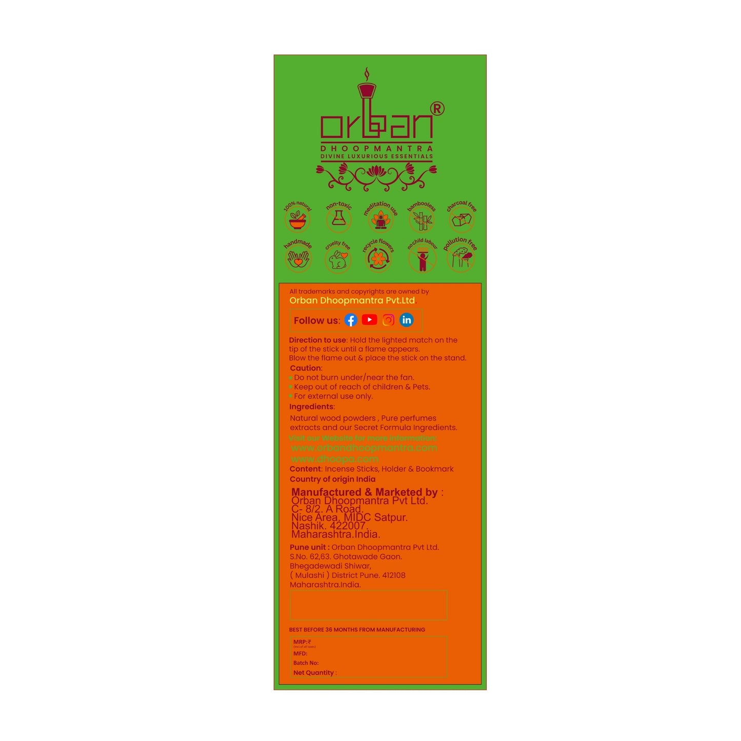 FULORA By ORBAN| Luxury Incense Stick | Devotional Use for Pooja & Home |Parijaat Fragrance |With Free Incense Sticks Stand