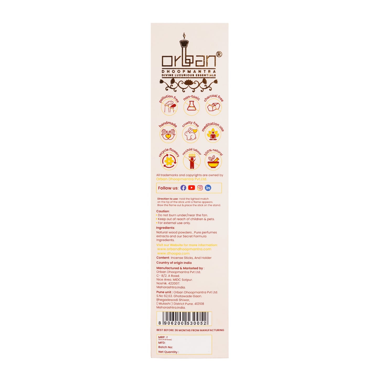 DHOOPA by ORBAN - Warli Luxury Incense Sticks | Natural Incense for Puja | Sandalwood Fragrance | with Bookmark and Premium Incense Stand