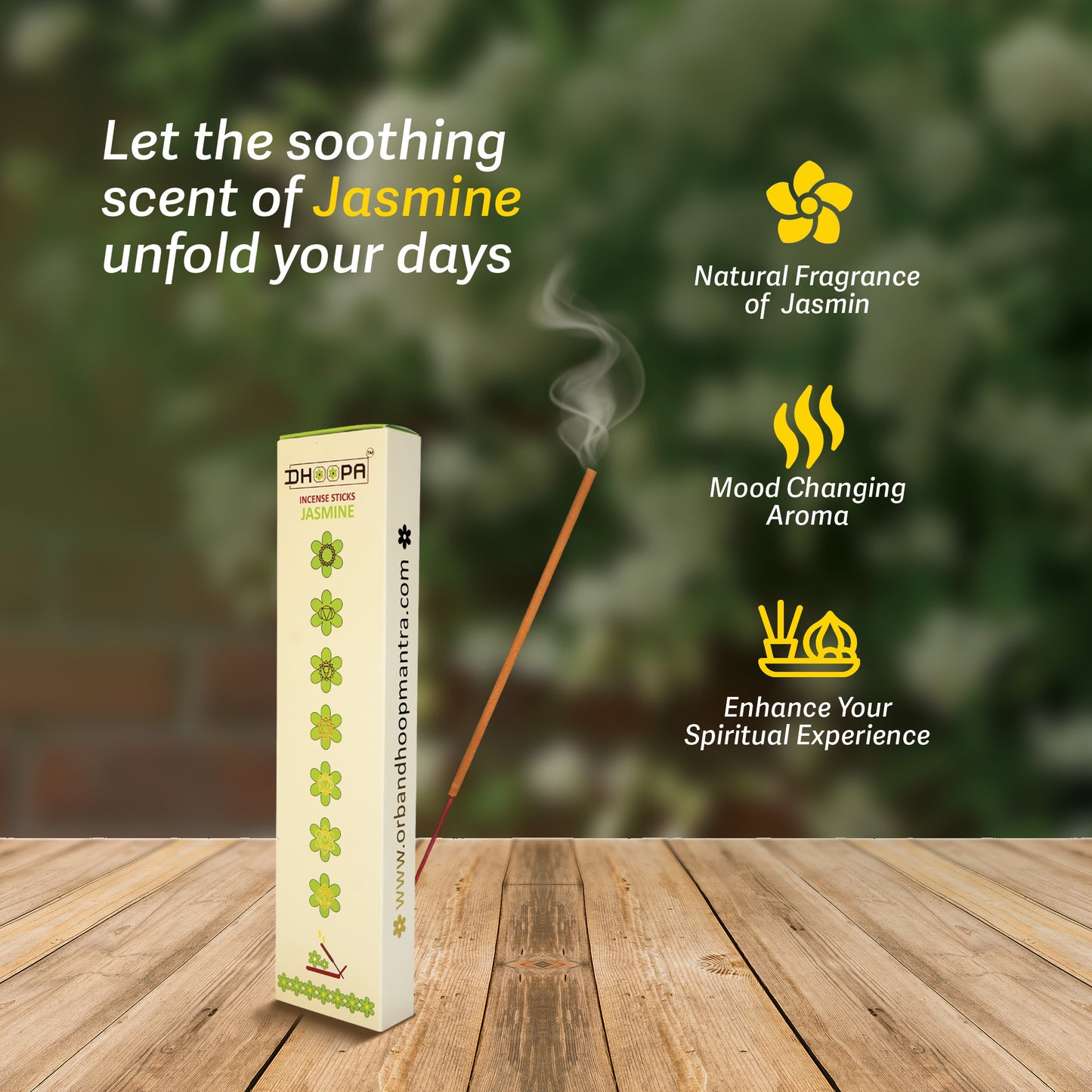 DHOOPA by ORBAN Deluxe 7 Chakra Incense Stick | Natural & Eco-Conscious | Perfect for Meditation & Spiritual Use and Daily Pooja |Jasmine Fragrance | with Premium Stand & Bookmark