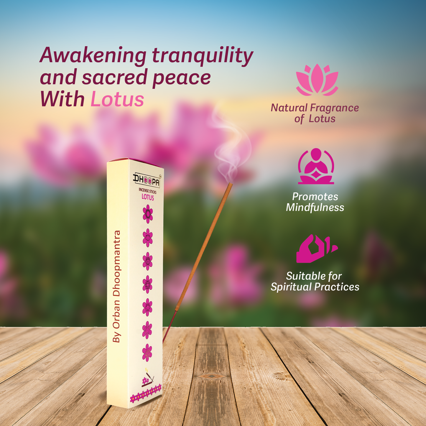 DHOOPA by ORBAN Deluxe 7 Chakra Incense Stick | Eco-Friendly & Clean Burning | Ideal for Yoga & Meditation | Lotus Fragrance | with Premium Stand & Bookmark