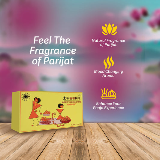 DHOOPA By ORBAN | Luxury Big Flower Edition Incense Sticks | Perfect for Prayer, Yoga, & Peaceful Living | Parijaat Fragrance | With bookmark and Stand