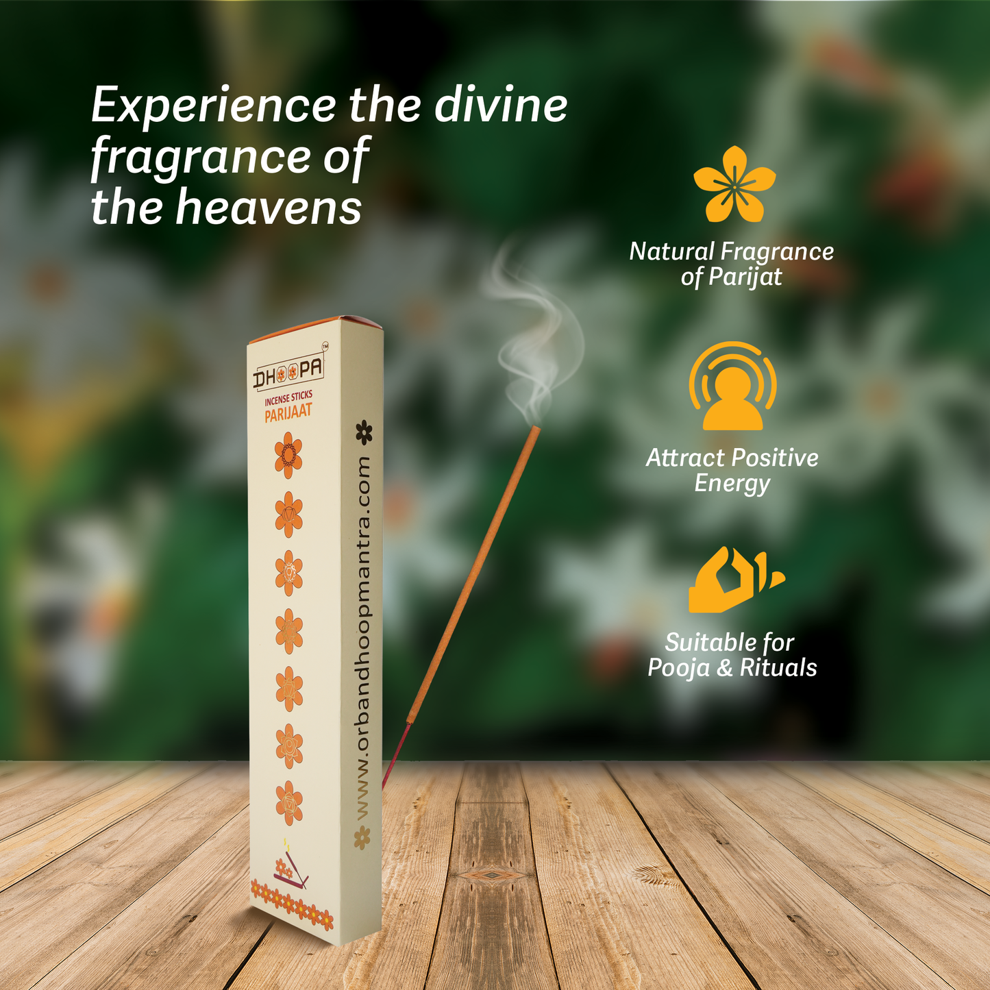 DHOOPA by ORBAN Deluxe 7 Chakra Incense Stick | Ideal for Relaxation, Yoga & Spiritual Balance | Parijaat Fragrance