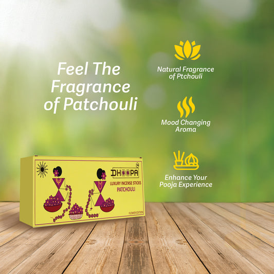 DHOOPA By ORBAN | Luxury Flower Edition Long Incense Sticks | Herbal Aroma for a Peaceful Atmosphere, Perfect For Pooja & Relaxation | Patchouli Fragrance | With bookmark and Stand