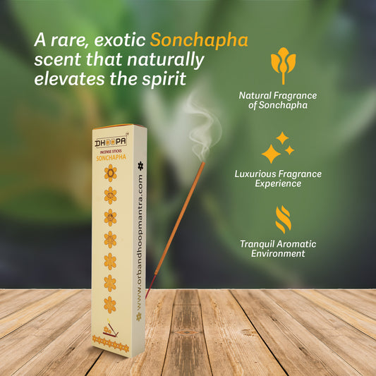 DHOOPA by ORBAN Deluxe 7 Chakra Incense Stick | Perfect for Devotional Use, Yoga & Relaxation|Sonchapha Fragrance | with Premium Stand & Warli Design Bookmark